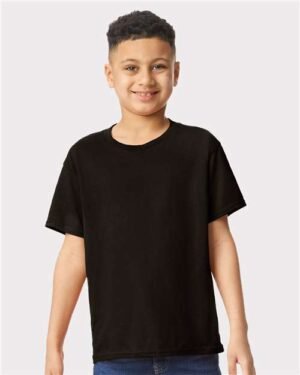 Gildan® Heavy Cotton™ Youth T-Shirt in Black, worn by a model - customize with your own design at T-Mania Custom Apparels, Richmond VA