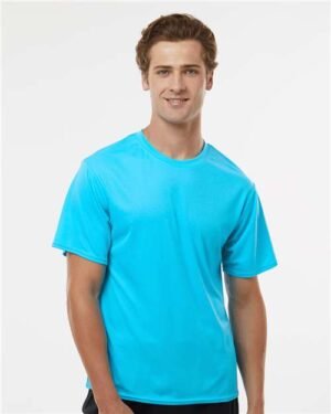 C2 Sport Unisex Performance T-Shirt in Electric Blue, worn by a model - customize with your own design at T-Mania Custom Apparels, Richmond VA